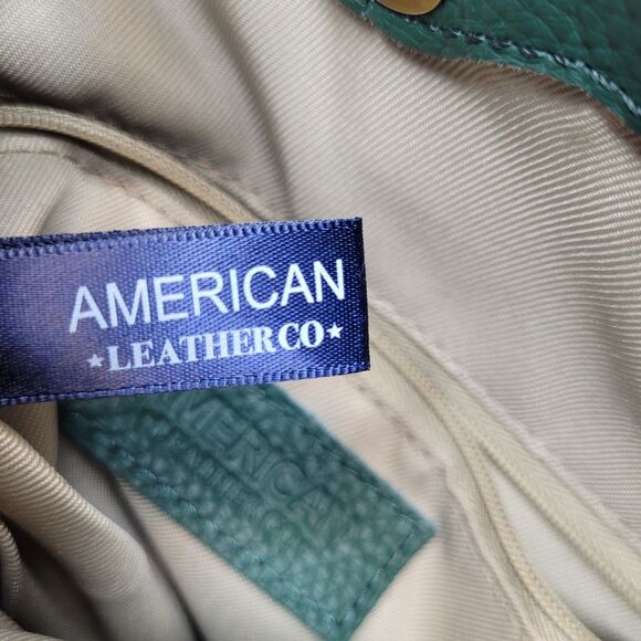 American Leather Co Luca Triple Entry Crossbody Bag Deep Emerald Green Pebbeled - Picture 14 of 15